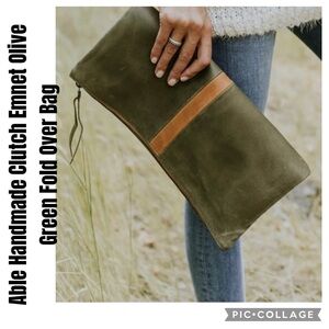 Able Handmade Clutch Emnet Olive Green Fold Over Bag